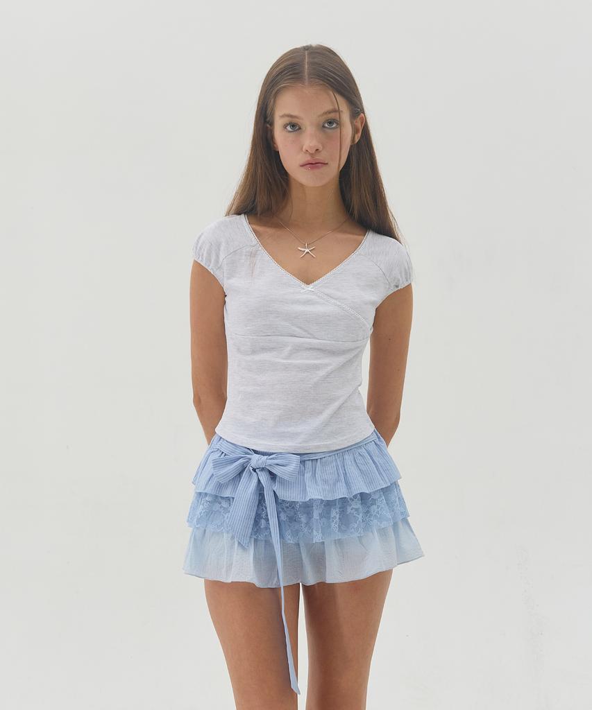Seoulli Sasha Layered Mini Skirt [Sea Salt Stripe]
