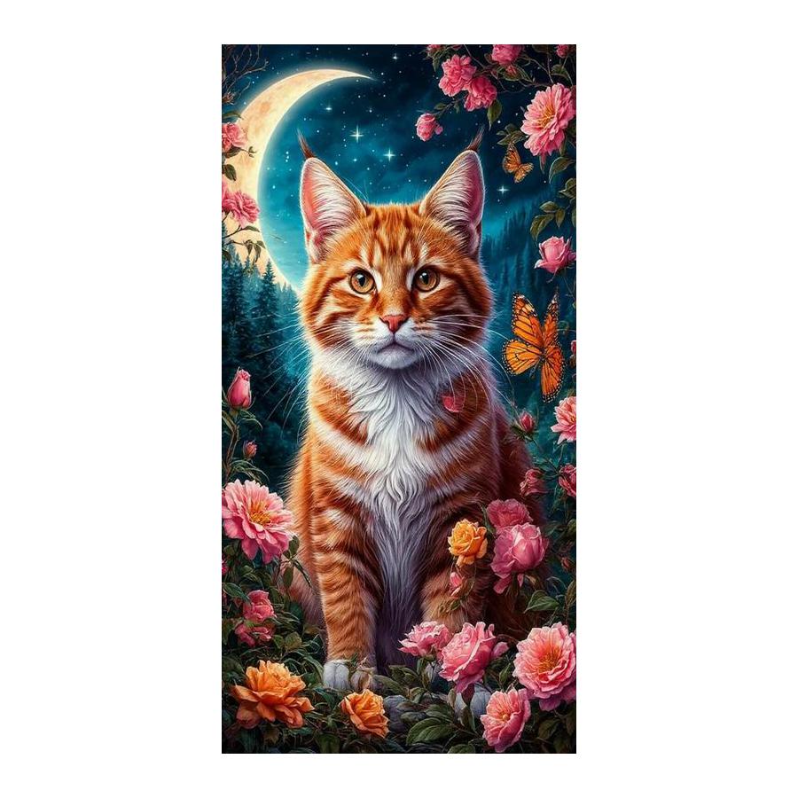 Moon Cat Flower Large Size Diamond Painting New Collection Animals Diy Full Drill Rhinestone Embroidery Mosaic Cross Stitch Kits Wall Decor