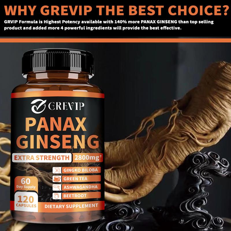 PANAX GINSENG, 120 Vegetarian Capsules, 2800 mg, Relieves Fatigue, Boosts Energy Levels and Muscle Building