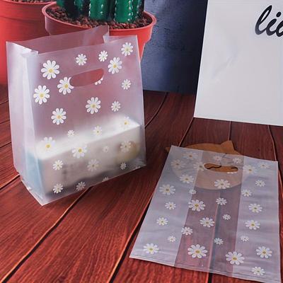 50pcs Daisy Plastic Packaging Bag Reusable Gift Bags Takeout Baking Cake Bakery Bag Transparent Birthday Wedding Party Gift Bags