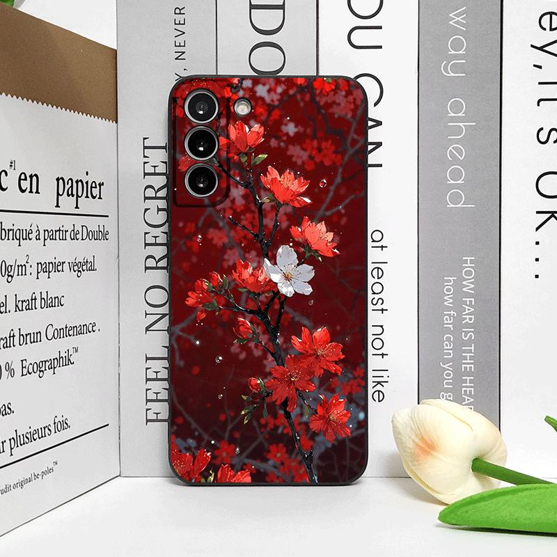 Retro Artystyczny Wzór Czerwonych Kwiatów Śliwy Etui na Telefon dla Samsung Galaxy A56 A14 A55 A16 A54 A36 A53 A52 A51 A50 Miękki Pokrowiec