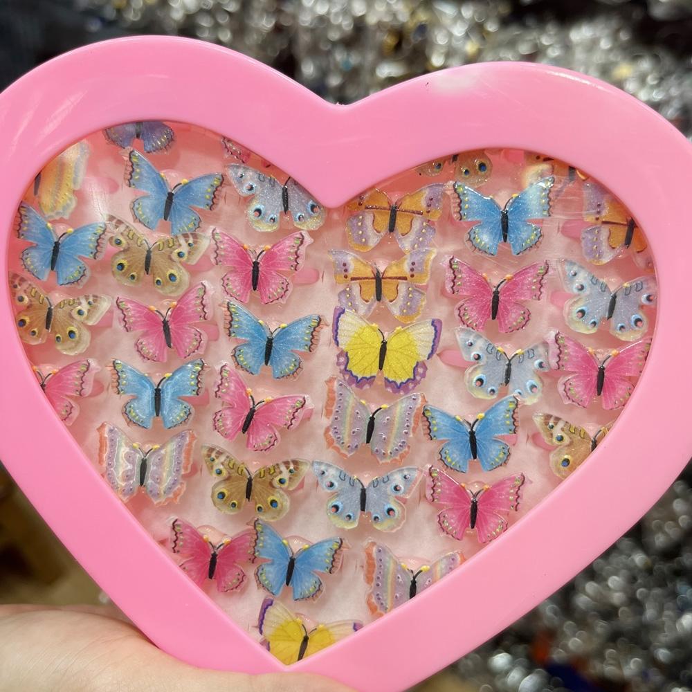 10pcs/Lot Cute Children's Cartoon Rings Glitter Flower Fruit Shape Plastic Adjustable Ope Excluding boxes