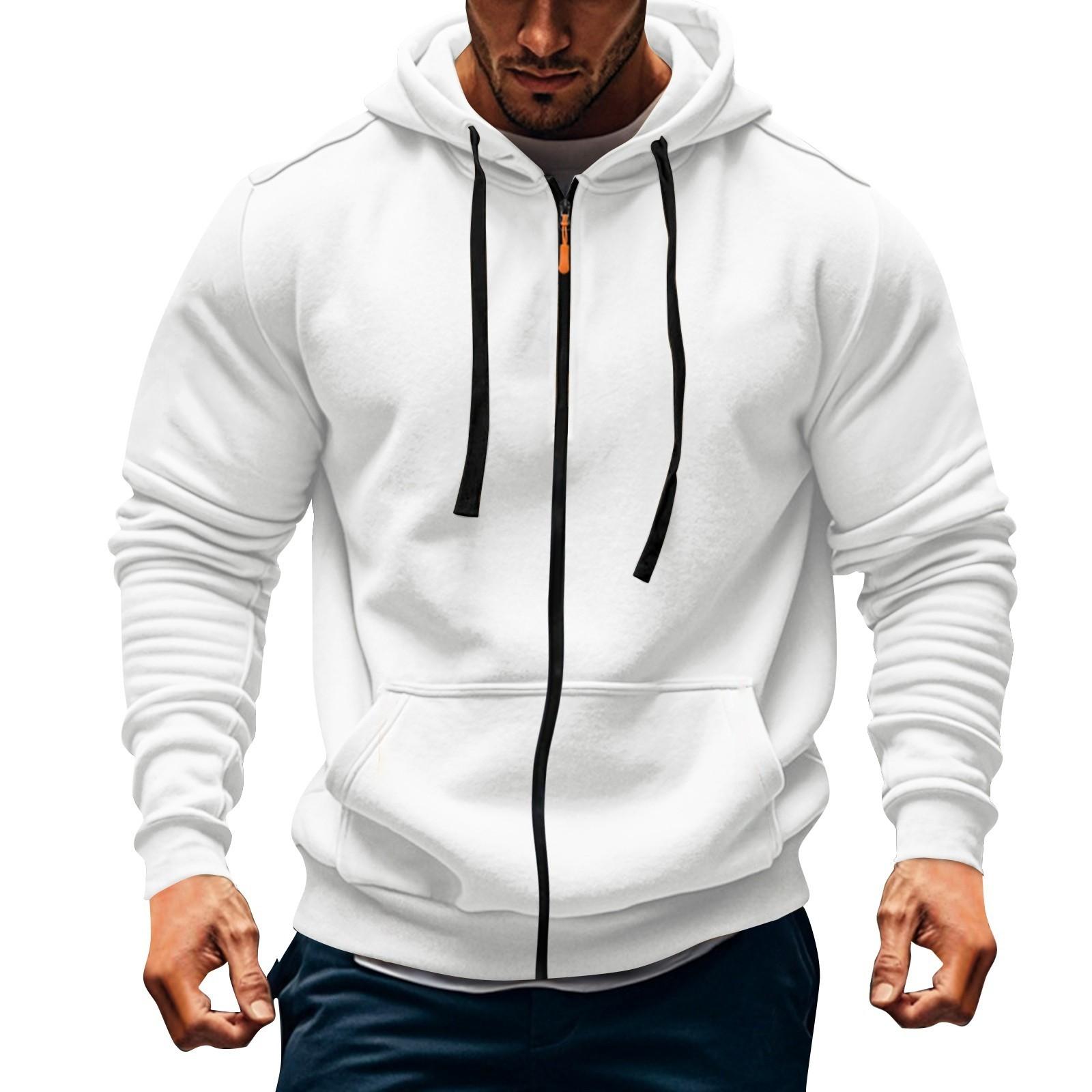 

Мужская спортивная повседневная флисовая толстовка с капюшоном на молнии с несколькими карманами XXXXL белый