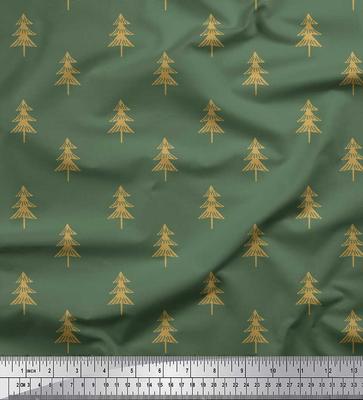 Green Japan Crepe Satin Fabric Christmas Tree Print Fabric by Metre 42 Inch