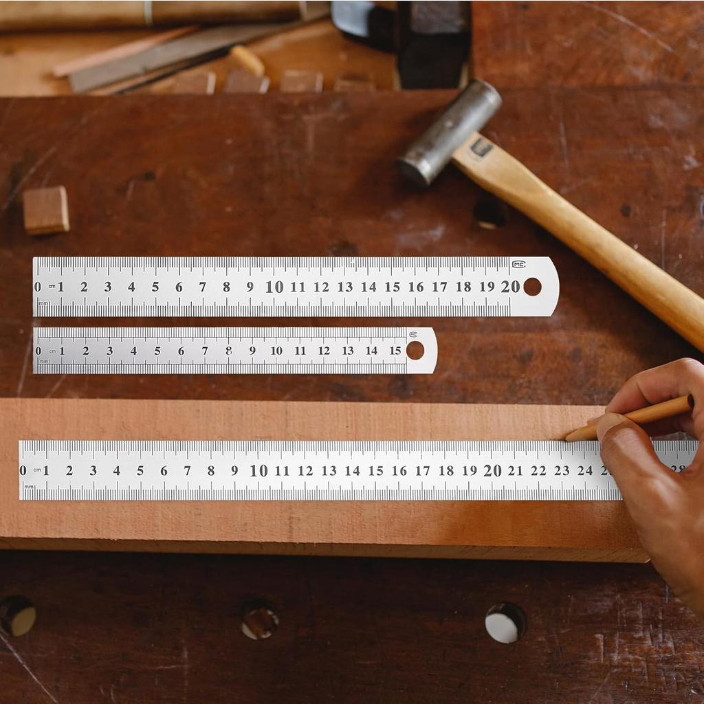 Angoily Stainless Steel Ruler Straight Edge: 3PCS Meter Stick Straight Rule Yardstick Machinist Tools for Measuring Tool Office Carpenter Metal