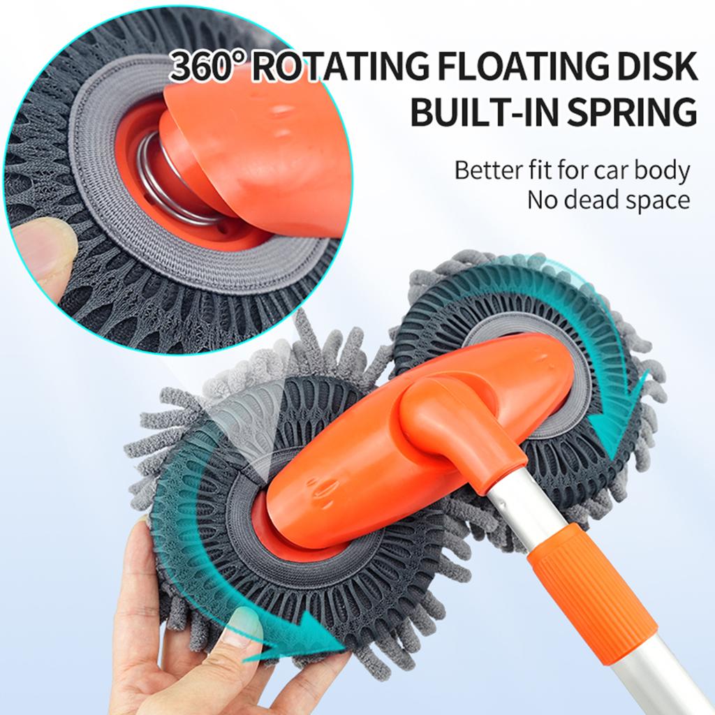 Car Wash Mop Double Head Brush with Adjustable Pole Car Cleaning Detailing Wash Brush Microfiber Duster Washing Detailing Cars
