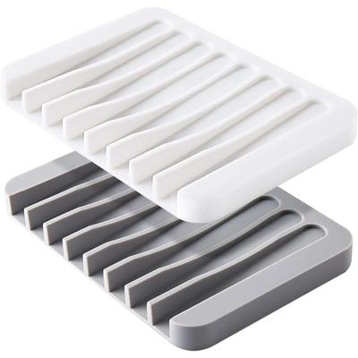 Self Draining Soap Dishes Premium Silicone Soap Holder Saver for Shower Bathroom Kitchen Bath Tub Razor Sponges