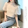 Lace Round Puff Short Puff Loose Floral Creative [RoyzTocz] Women's Shirt, Blouse, Neck, Sleeve, Women's, Sleeve, Top, Sleeve, Lined, Fit, Pattern,