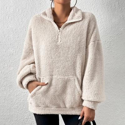 Sweatshirt For Women Half Zip  Pocket Drop Shoulder Teddy Sweatshirt Christmas Sweatshirts For Women