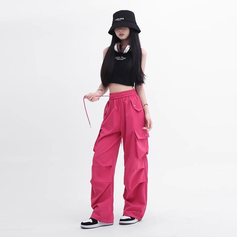 Schwarze Arbeitshosen für Damen im Herbst Neue hochtaillierte, schlanke und weitbeinige Freizeitsport-Hosen