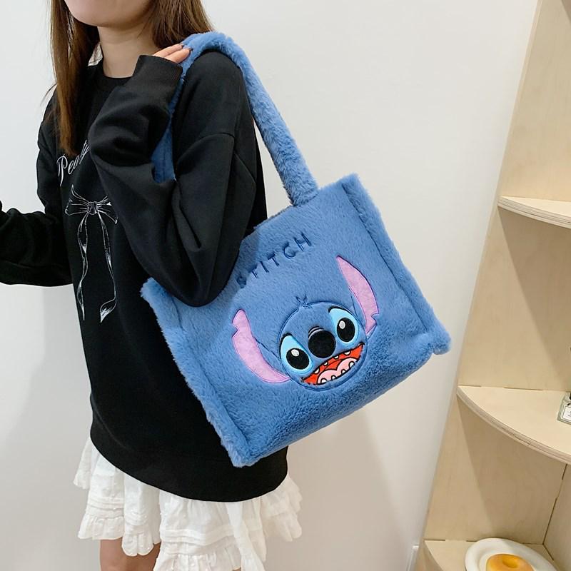 Women's Plush Kuromi & Cinnamoroll Tote Crossbody Bag - Cute Dog Tooth Design Handbag
