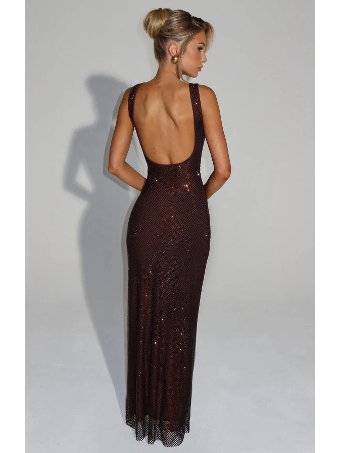 Elegant 2025 Sequin Rhinestone Bodycon Evening Dress with Double Shoulder Strap