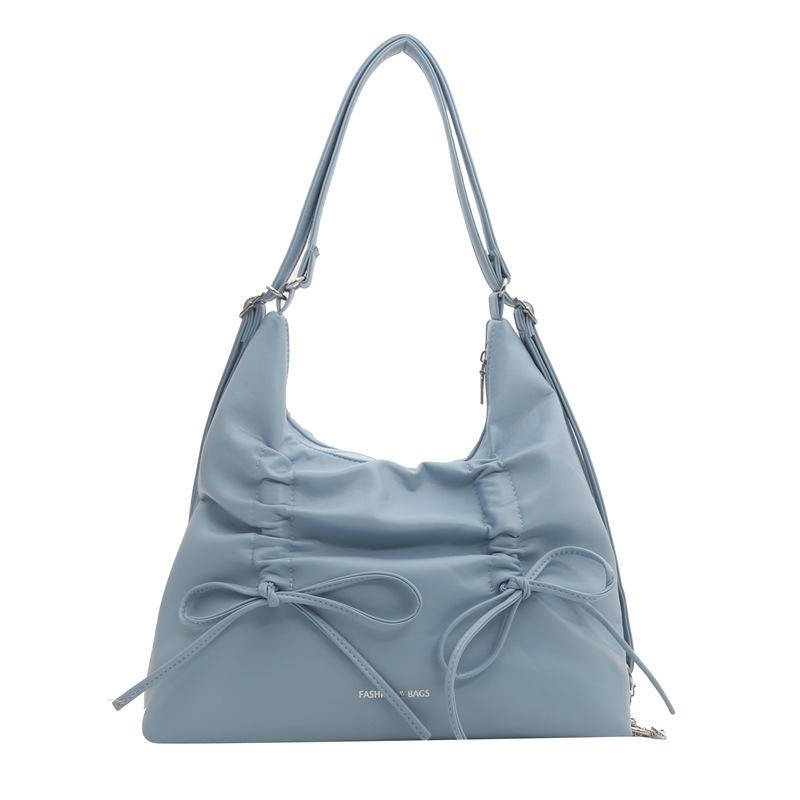 

Pleated bow small backpack bag women s 2024 new trendy fashion sweet tote bag casual large capacity oblique span bag синій