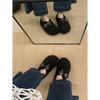 Ugly cute Birkenstock shoes children's velvet cotton shoes autumn and winter Mori round head belt buckle inner height-increasing Doudou shoes