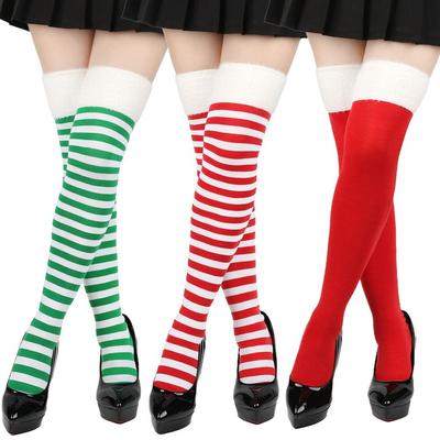 NEW Polyester Cotton Over Knee High Socks Multi-color Slim Long Socks Striped Christmas Hosiery Christmas