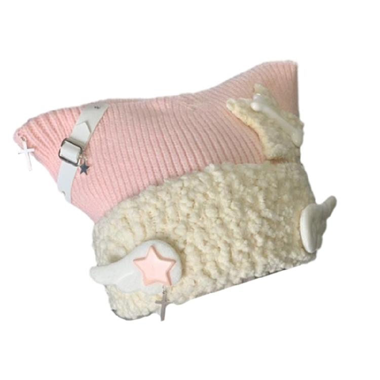 

Cute Cat Ears Cute Hats for Women Knitted Warm Lovely Beanies Caps Birthday Gift рожевий/білий