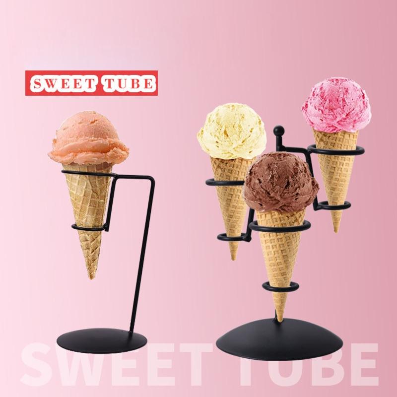 Iron Ice Cream Cone Holder Ice Cream Stands Ice Cream Rack with Base Display Snow Cones Sushi Hand Rolls Popcorn Candies