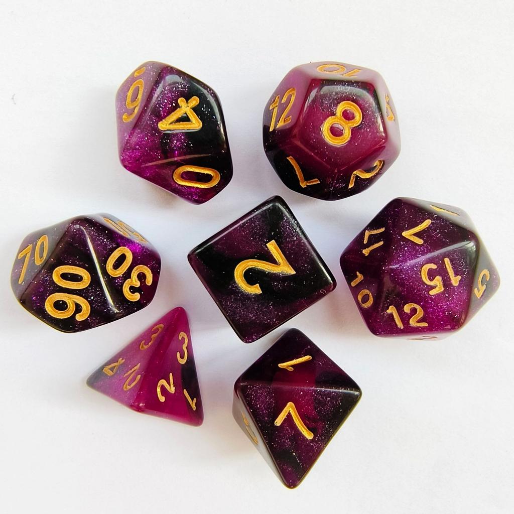 Mixed Color Glitter Dnd Dice Polyhedron Dice Set 7-Piece D4 D6 D8 D10 D10% D12 D20 For Rpg Role Playing Game Math Teaching