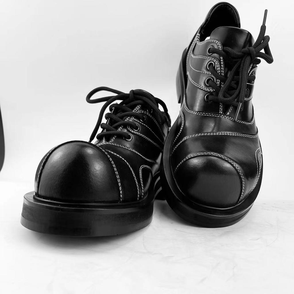 Herren Lederschuhe Klobige Plateauschuhe Retro Arbeitsschuhe Schwarz Schnürschuhe Derby Schuhe Low Top Lässige Flats Schuhe