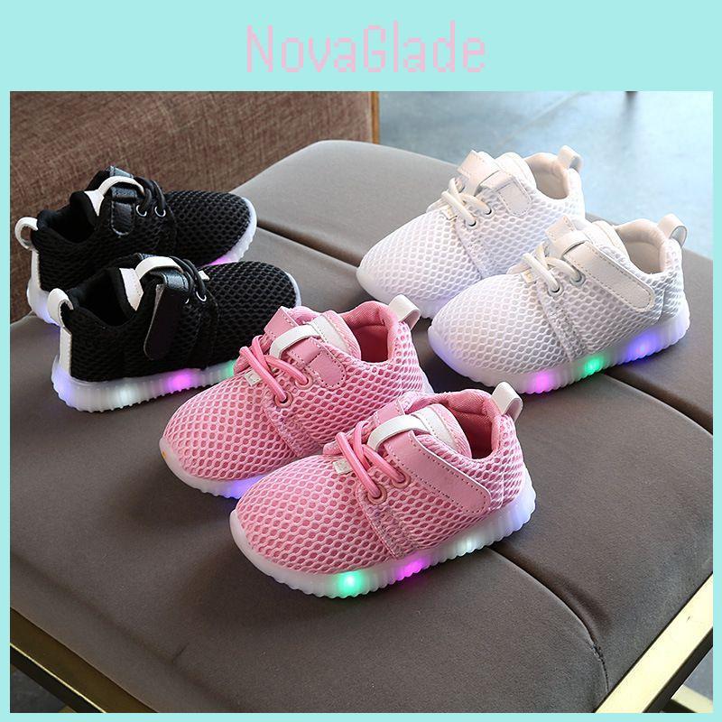 Kids White Led Shoes Soft Mesh Upper Cushioned Footbed Anti-skid Sole