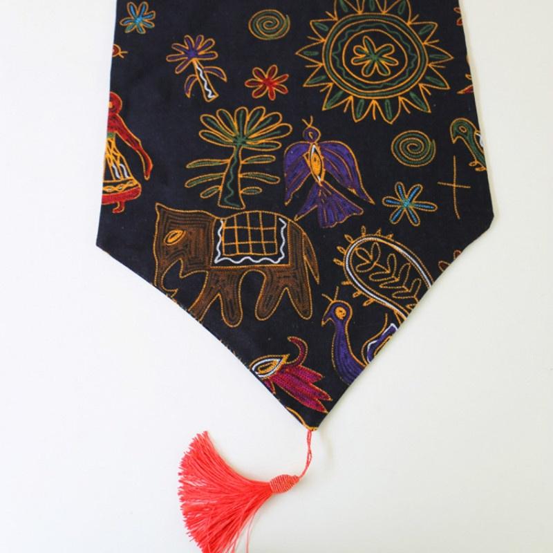 Ethnic Style Auspicious Elephant Table Runner Tasseled Edges Totem Tablecloth Table Covering Cloth