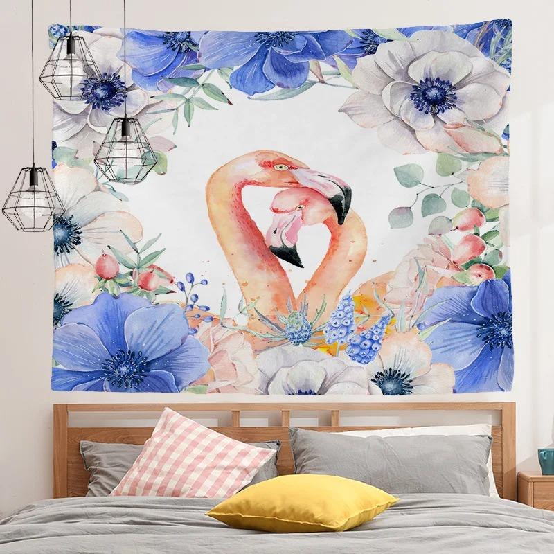 Tropical Plant Cartoon Flamingo Pattern Hanging Cloth Home Wall Decoration Tapestry Bedroom Living Room Tapestry