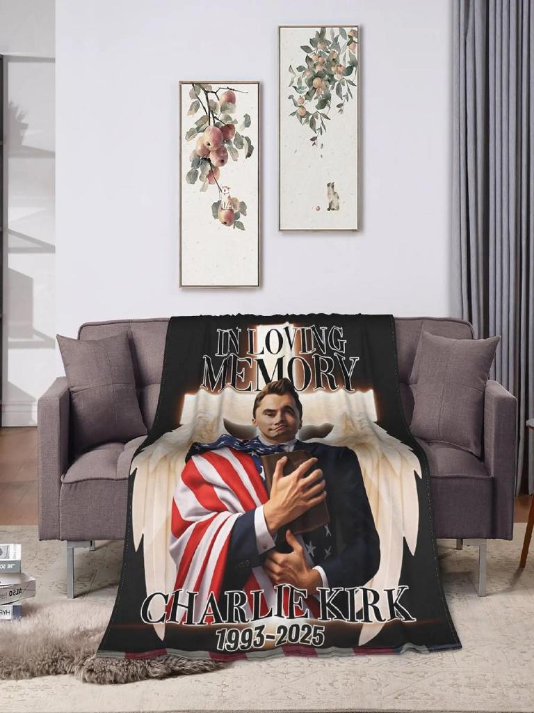 Warm Flannel Throw Blanket for Kids Camping Sofa Bed Cover In Loving Memory of Charlie Kirk Angelic Advocate Design