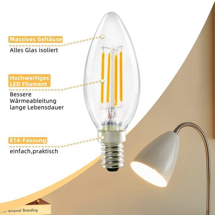 Pack of 10 E14 LED Bulbs - NETTLIFE - C35 Edison - 4W - 2700K Warm White - Non-dimmable