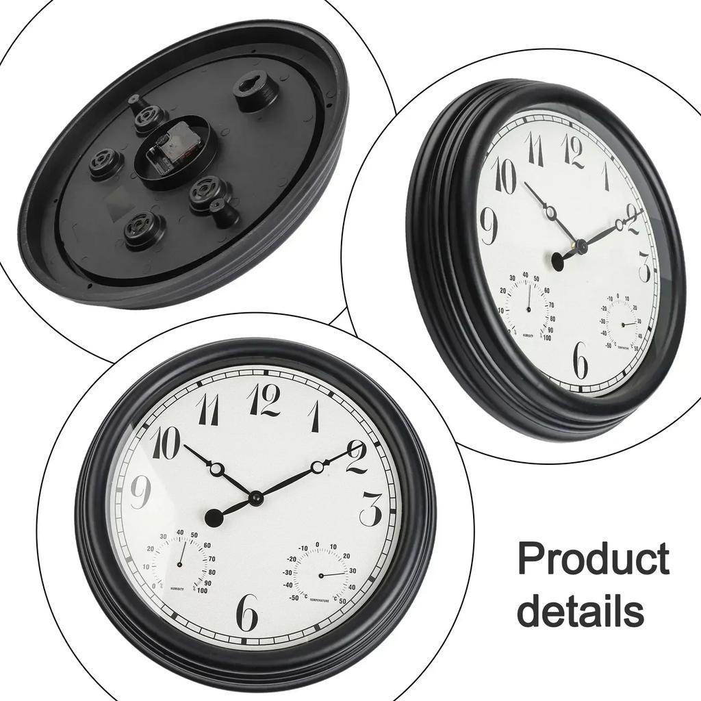 15 Inch Outdoor Wall Clock with Analog Thermometer and Hygrometer Waterproof Silent Operation Rust Proof Frame