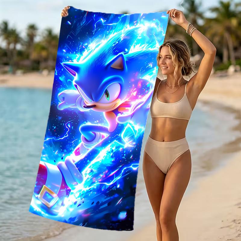Beach Towel with Sonic the Hedgehog Pattern - Soft,absorbent,machine Washable Lightweight&Modern,swimming,Travel Essentials