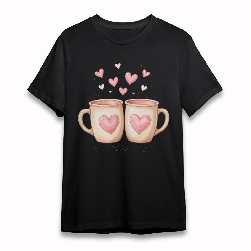 Women's Oversize All-Season Classic T-Shirt Floating Hearts Over Coffee Cups Tee