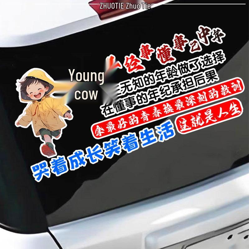 Creative Personality Car Sticker: 'Crying to Grow, Living with a Smile'