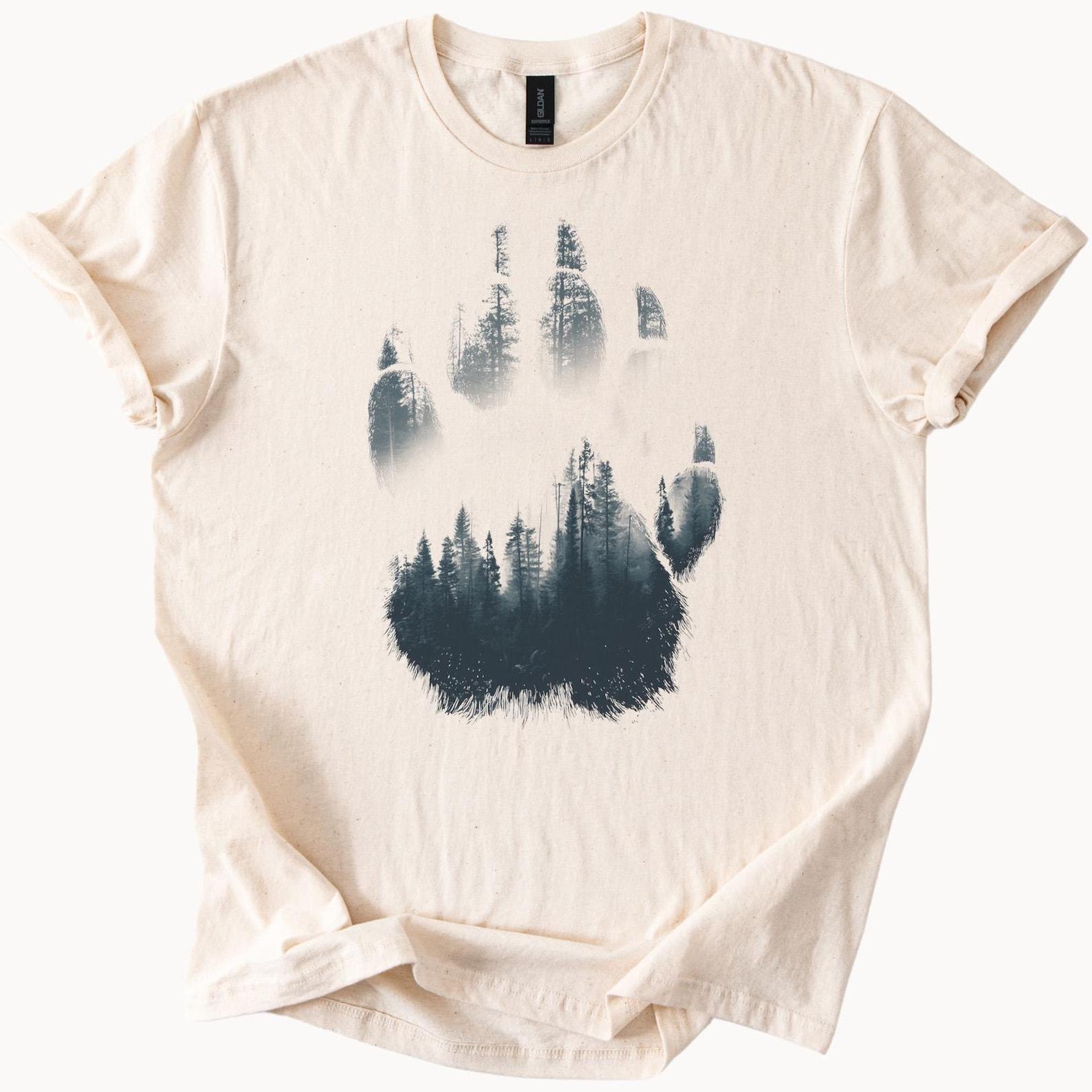 Forest Bear Paw Print TShirt Nature Lover Graphic Tee Outdoorsy Gift Wildlife Shirt 110