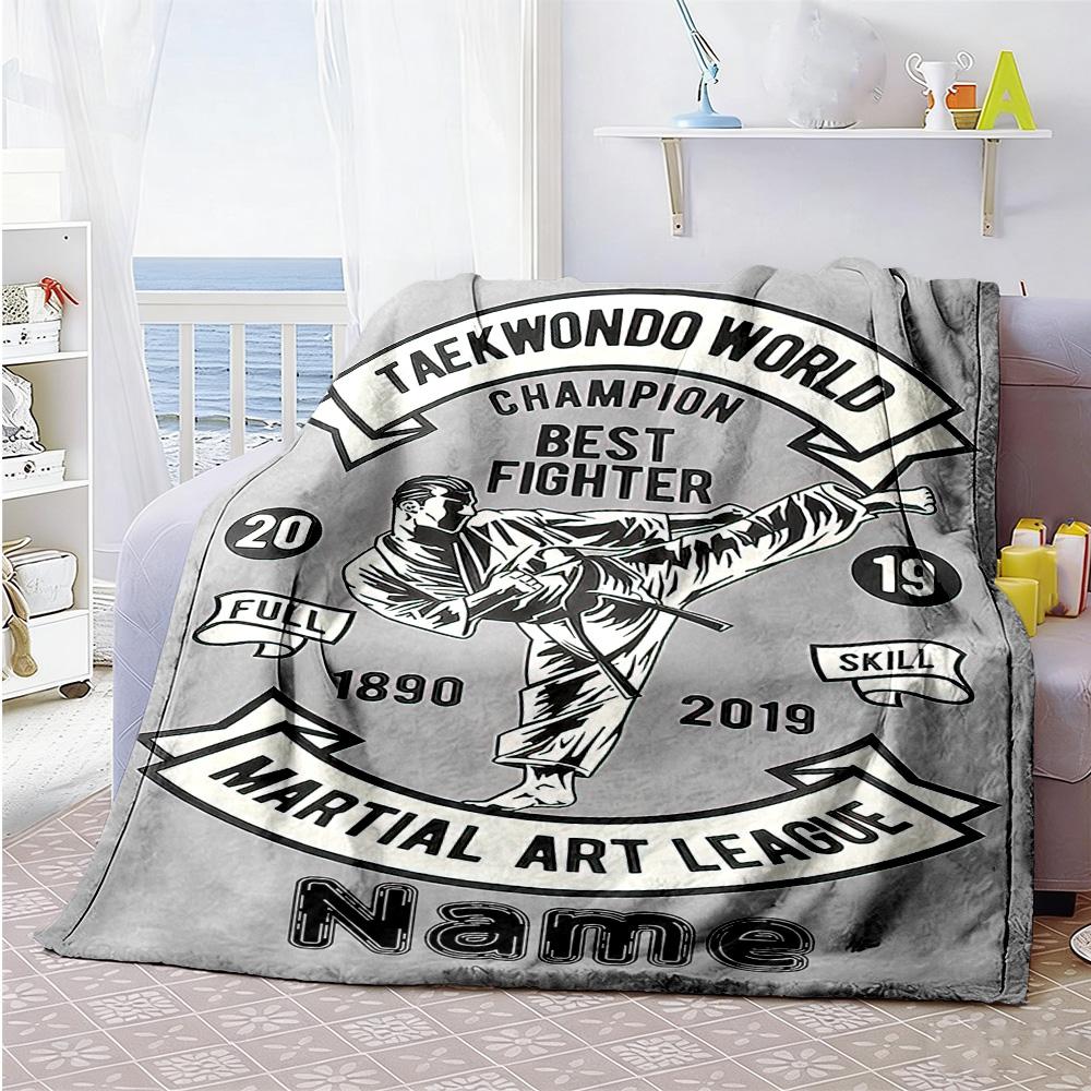 Taekwondo Uniform Personalized Text Blanket Throw Customizable Blanket Ultra-Soft Perfect for Chair Bed Home Decor Office for All Occasions
