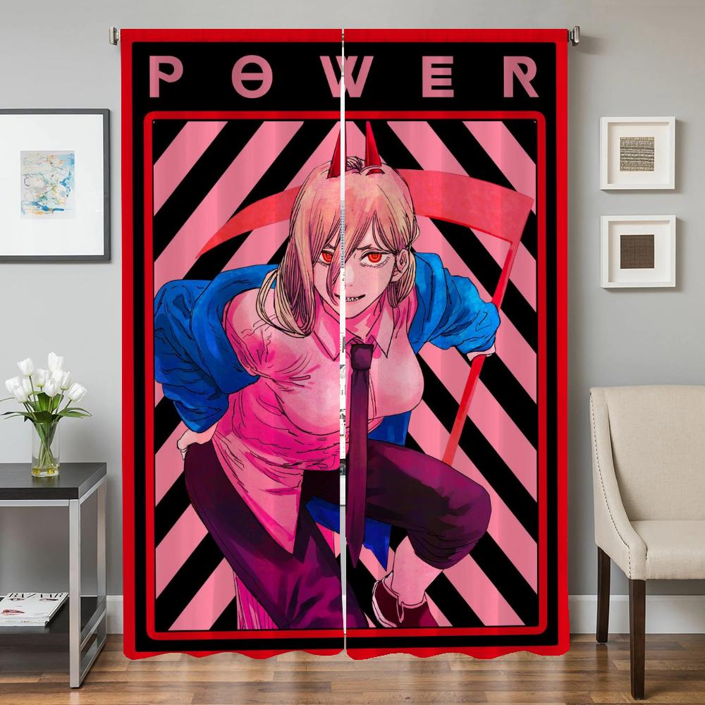 Home Interior Kitchen Curtains for Living Room 2 Pieces Blackout Curtains Door Curtain Chainsaw Man Bedroom Decoration Partition