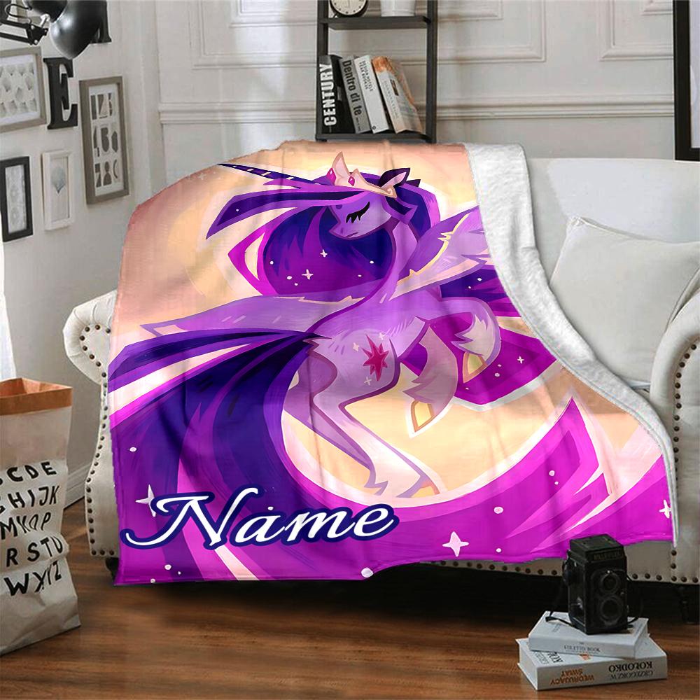 Custom Name Rainbow Pony Adventure Party Blanket For Couch Bed Plush Cozy Fuzzy Blanket Super Soft Warm Blankets For Fall And Winter 0916127