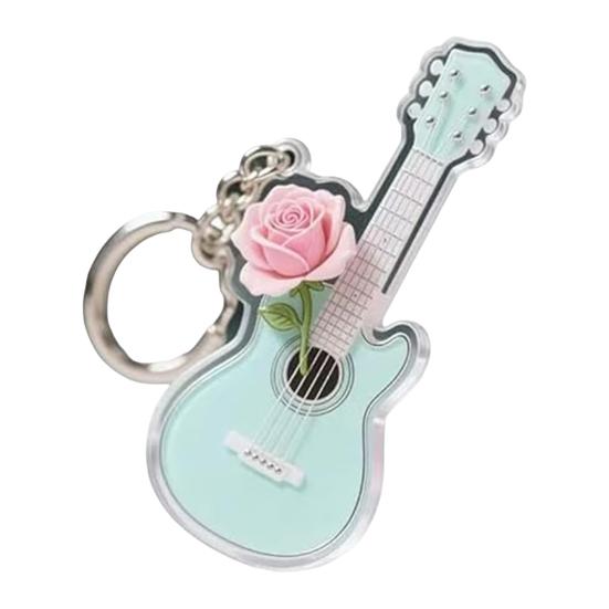 1/5Pcs Rose Guitar Keychain 2D Mini Guitar Charm Key Chain
