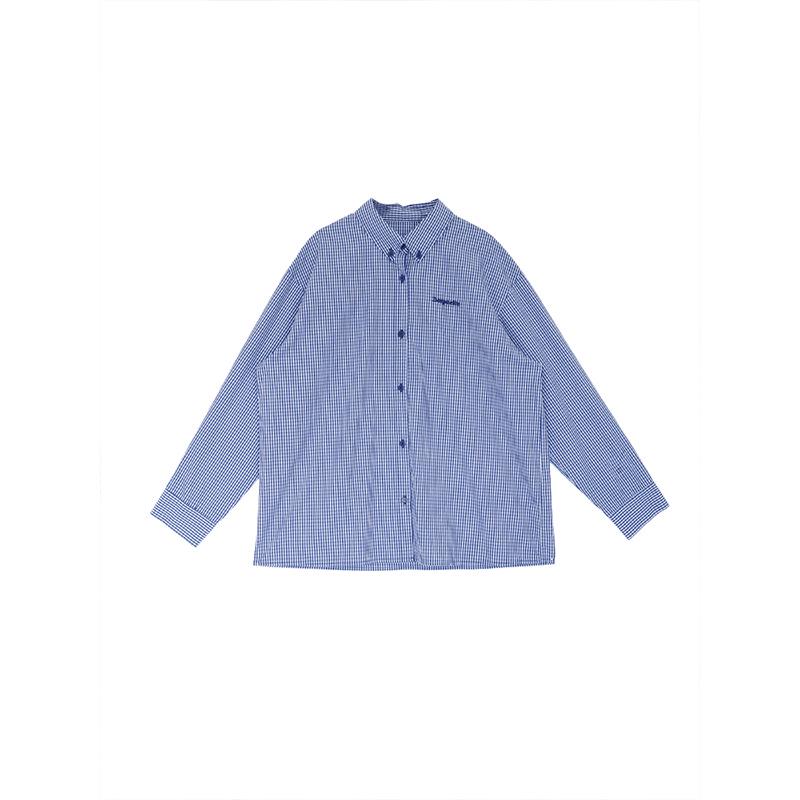 

Women s Plus Size Loose Pure Cotton Plaid Lapel Shirt with Embroidered Retro Color Blocking and Long Sleeves 3XL (170-200 jin)