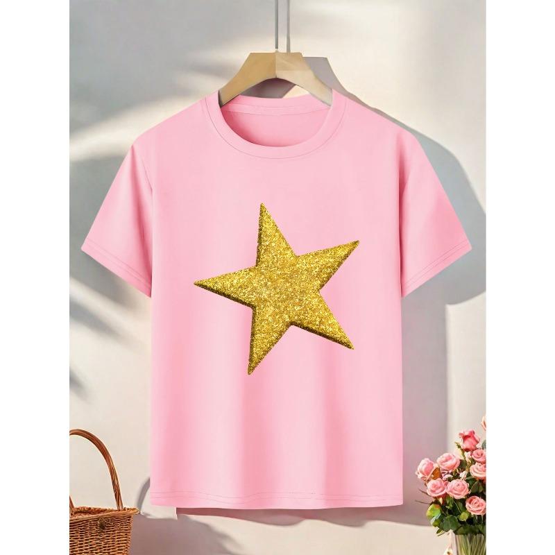 Европейские размеры Блестящая золотая звезда Футболка - Мягкая футболка с узором в виде золотой звезды, идеально подходит для летней повседневной носки. Летом 98cm