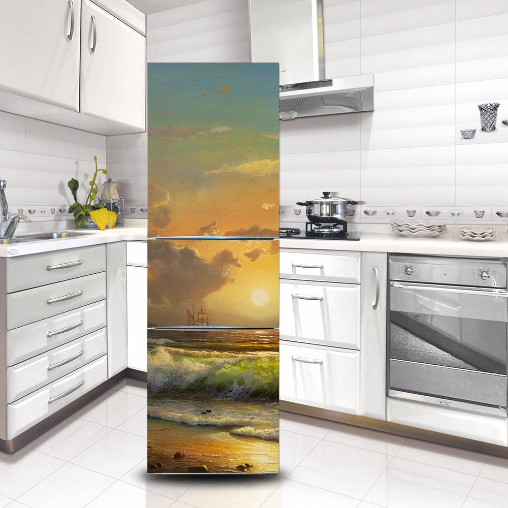 Refrigerator Wallpaper Vinyl Sticker Rose Sea Landscape Cat Fridge Door Decal Self-adhesive Kitchen Decor Wardrobe Furniture Renovation Poster