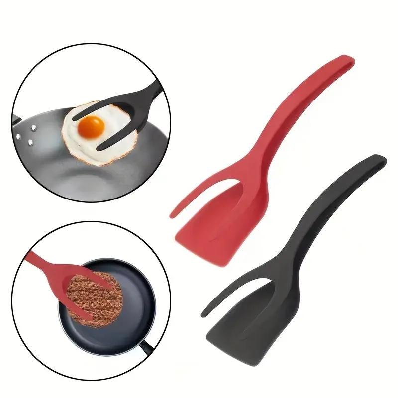2 In 1  Silicone Steel Frying Spatula Clip Pancake Frying Fish Spatula Pizza Steak Spatula Household Kitchen Utensils Frying Steak Spatula Steak Clip
