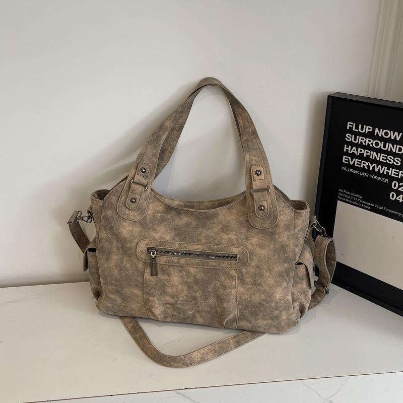 2025 Women's Retro Large-Capacity Frosted Tote, Shoulder, and Crossbody Bag