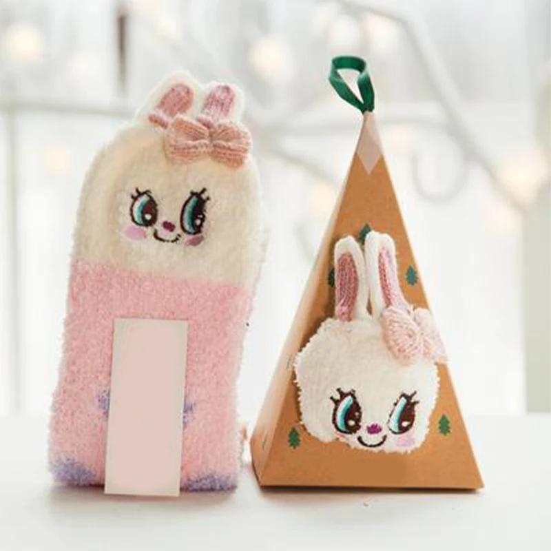 Christmas Socks Coral Velvet Cartoon Middle Tube Plush Socks For Women With Thickened Velvet For Warmth, Women'S Sleep Socks