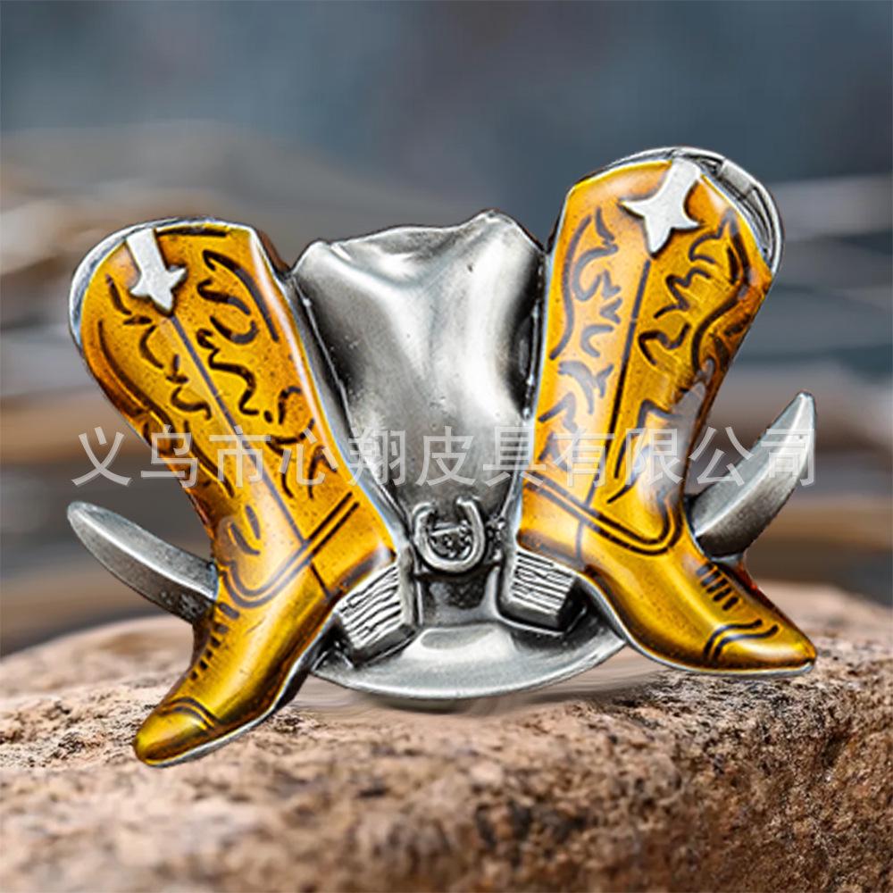 Cross-Border Retro Cowboy Hat High Heel Buckle Fashionable Zinc Alloy Unisex Belt Buckle