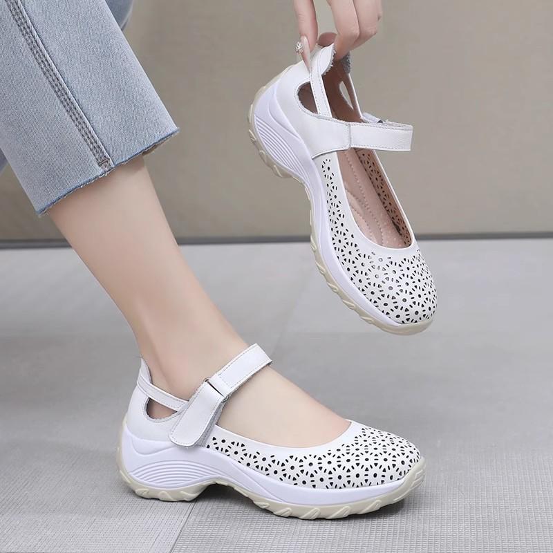 Fashion GKTINOO Women Platform Sandals Genuine Leather Comfy Flats Comfortable Ladies Casual Shoes Mom Sneakers Hollow Female Sandals