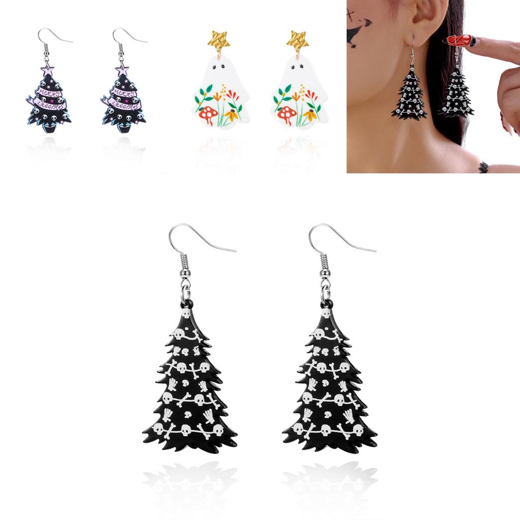 Halloween Ghost Charm Earrings With Cartoon Motif In Acrylic For Female Fashion Accessory