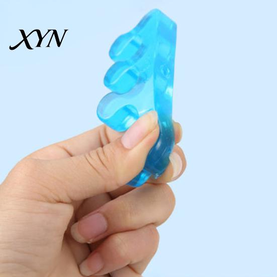 Sensitive Skin Foot Care 1 Pair Toe Separator for Overlapping Toes, 3-Hole Blue Gel Bunion Corrector, Transparent Soft SEBS Spacer Hallux Valgus,