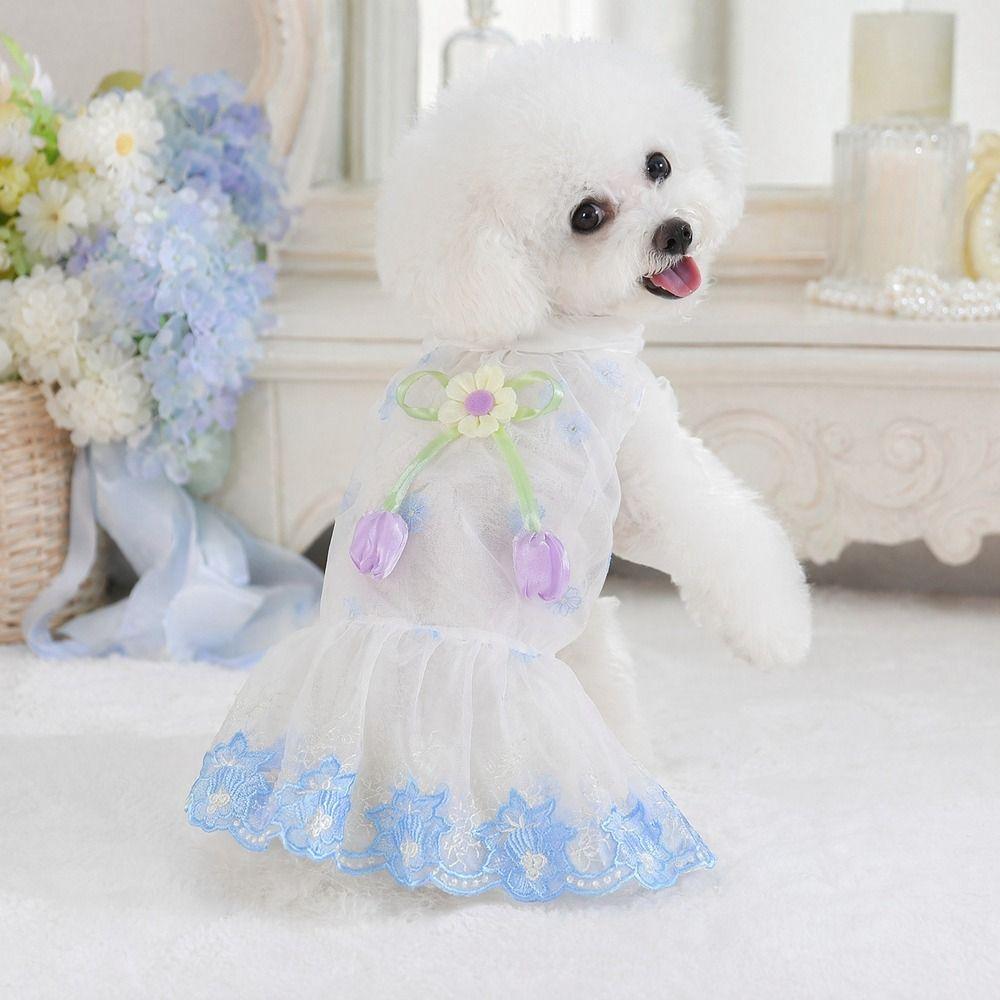 Thin Mesh Cat Strap Puff Skirt Lightweight Pet Sleeveless Dress Puppy Summer Clothing Outdoor