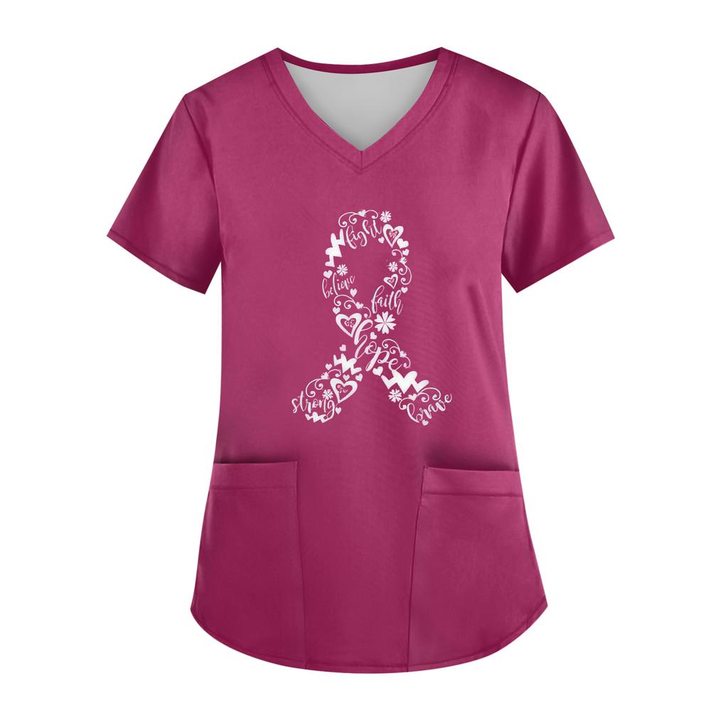 Women's V-Neck Short-Sleeve Pocketed Top With Side Slit