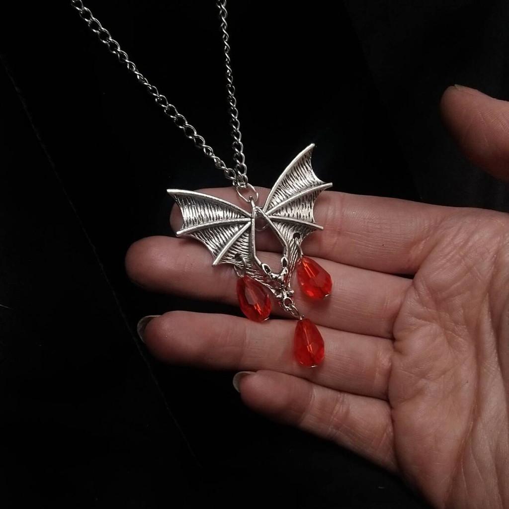 Gothic Bat Pendant Necklace And Earrings Set With Alloy Material For Alternative Fashion Enthusiasts